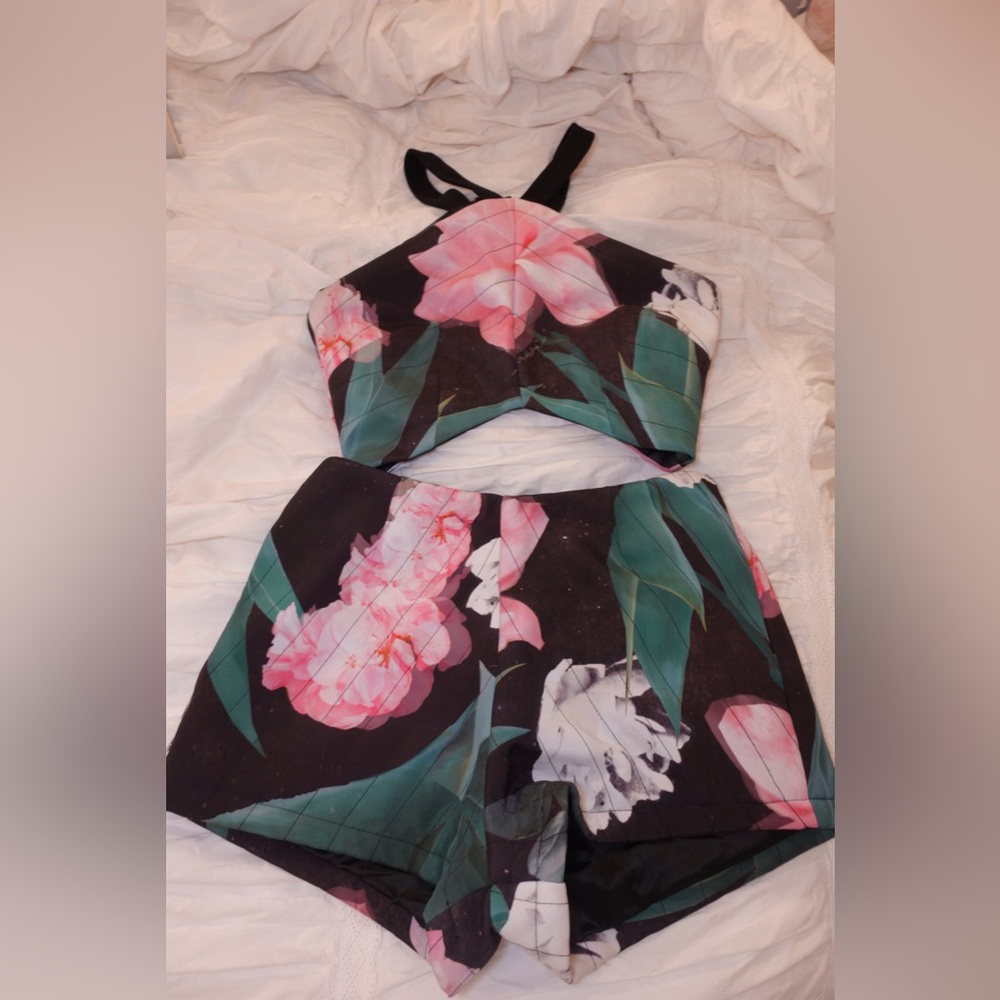 Peppermayo Floral Two-Piece Set - Black and Pink